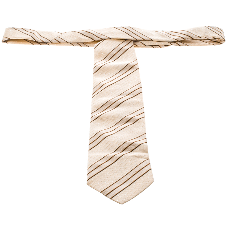 Ermenegildo Zegna Beige Diagonal Striped And Dotted Silk Jacquard Tie