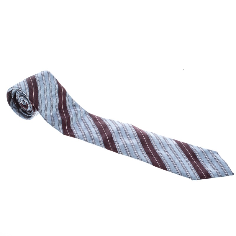 Ermenegildo Zegna Blue And Brown Diagonal Striped Silk Jacquard Tie