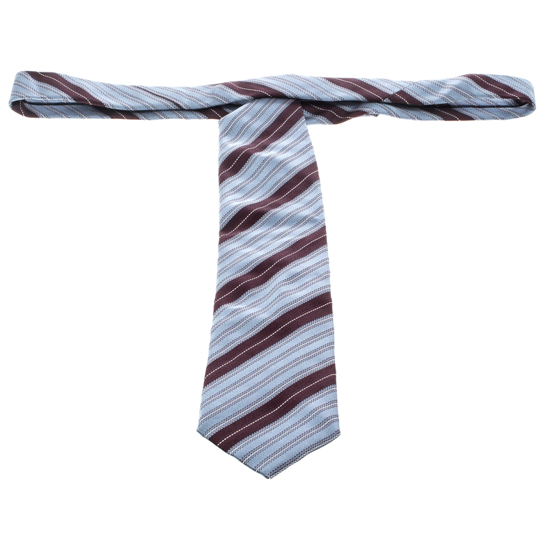 Ermenegildo Zegna Blue And Brown Diagonal Striped Silk Jacquard Tie