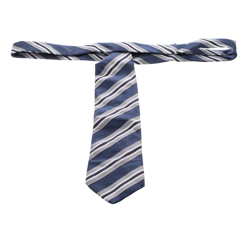 Ermenegildo Zegna Striped Silk Jacquard Traditional Tie