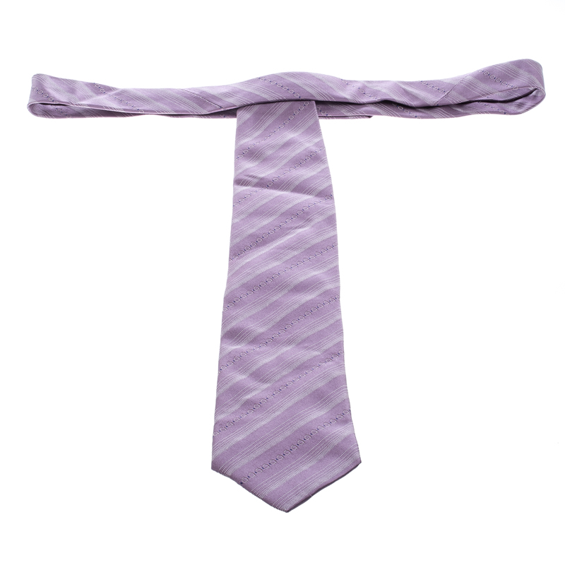 Ermenegildo Zegna Lilac Diagonal Striped Silk Jacquard Tie