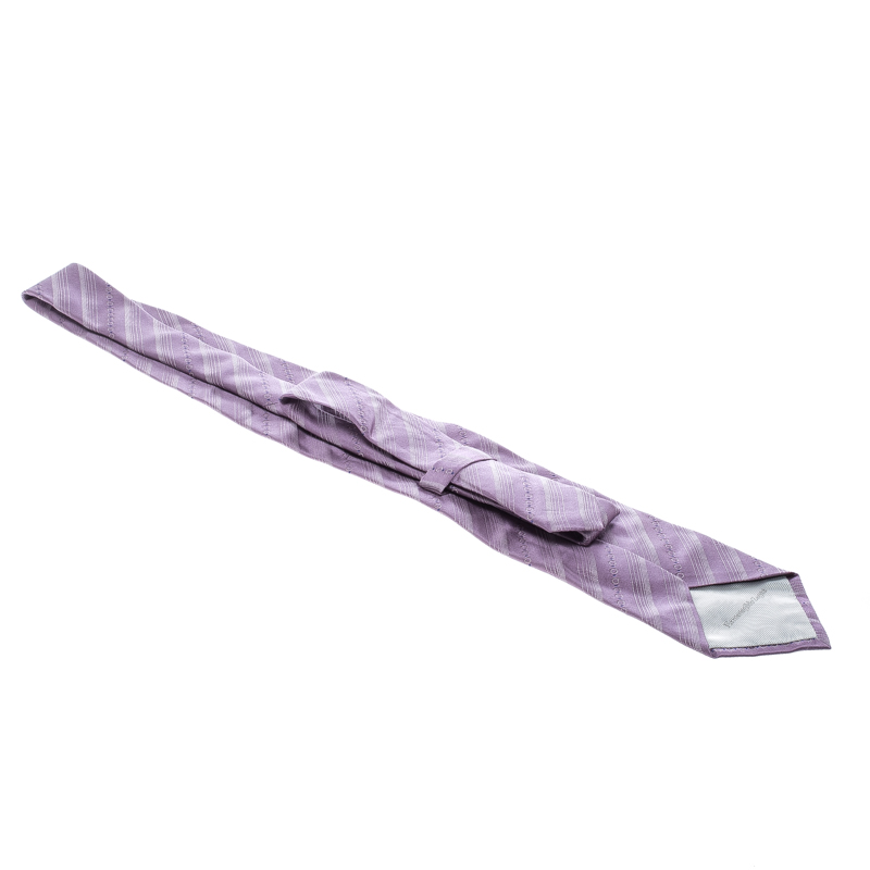 Ermenegildo Zegna Lilac Diagonal Striped Silk Jacquard Tie