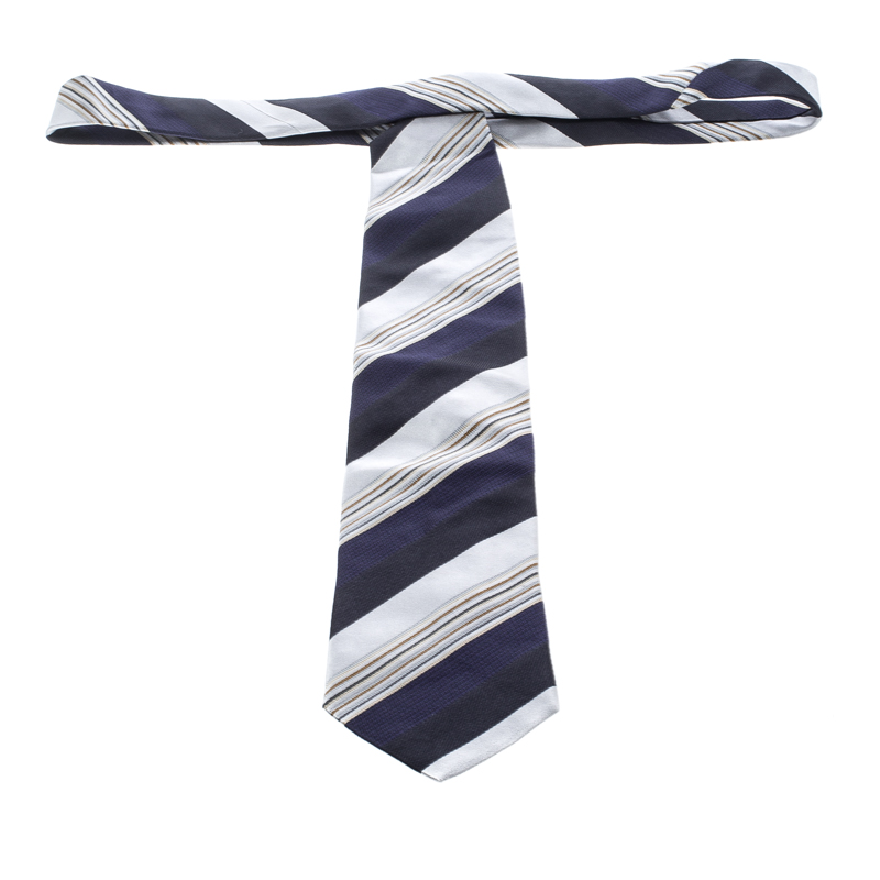 Ermenegildo Zegna Colorblock Diagonal Striped Silk Jacquard Tie