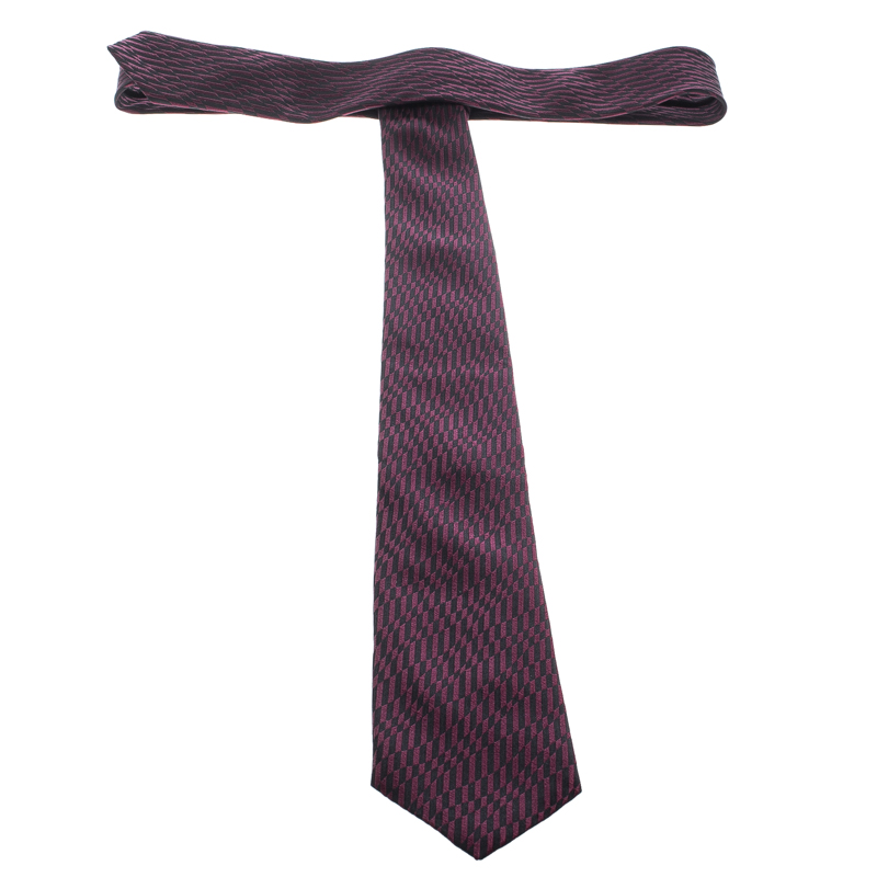 Ermenegildo Zegna Burgundy And Black Patterned Silk Jacquard Tie