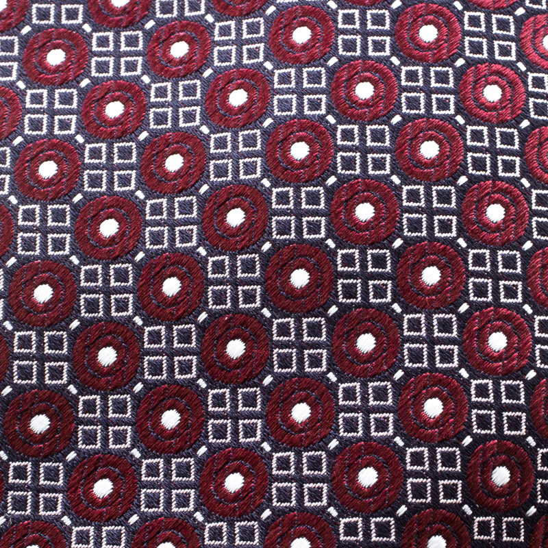 

Ermenegildo Zegna Burgundy and Navy Blue Geometric Pattern Dotted Silk Jacquard Tie