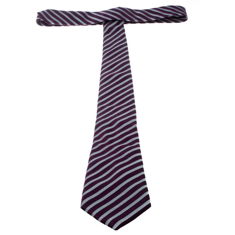 Ermenegildo Zegna Purple And Grey Striped Silk Tie