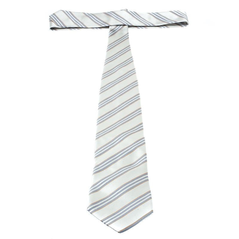 Ermenegildo Zegna Couture Grey And Blue Diagonal Striped Silk Traditional Tie