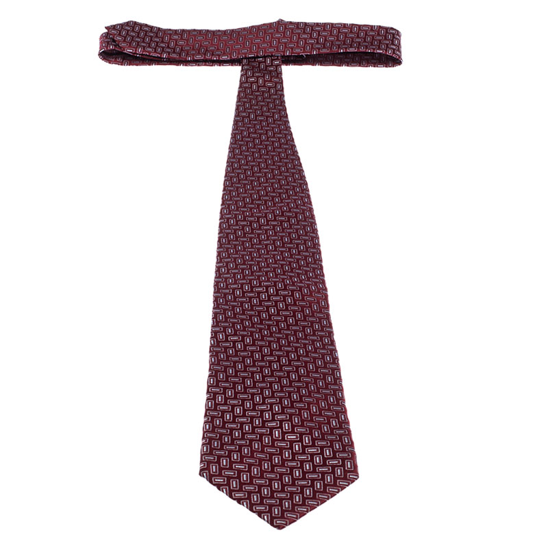 Ermenegildo Zegna Red Geometric Patterned Jacquard Silk Tie