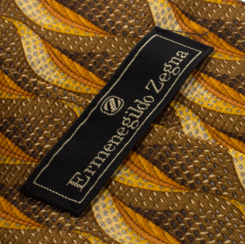 Ermenegildo Zegna Vintage Yellow Leaf Print Silk Tie