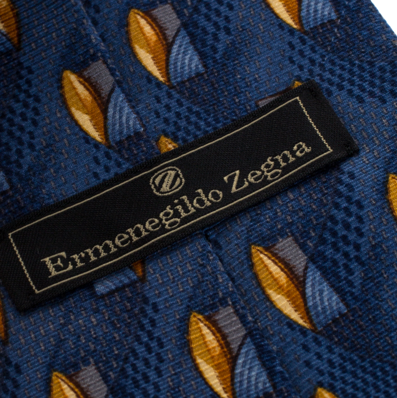 Ermenegildo Zegna Vintage Blue Abstract Print Silk Tie