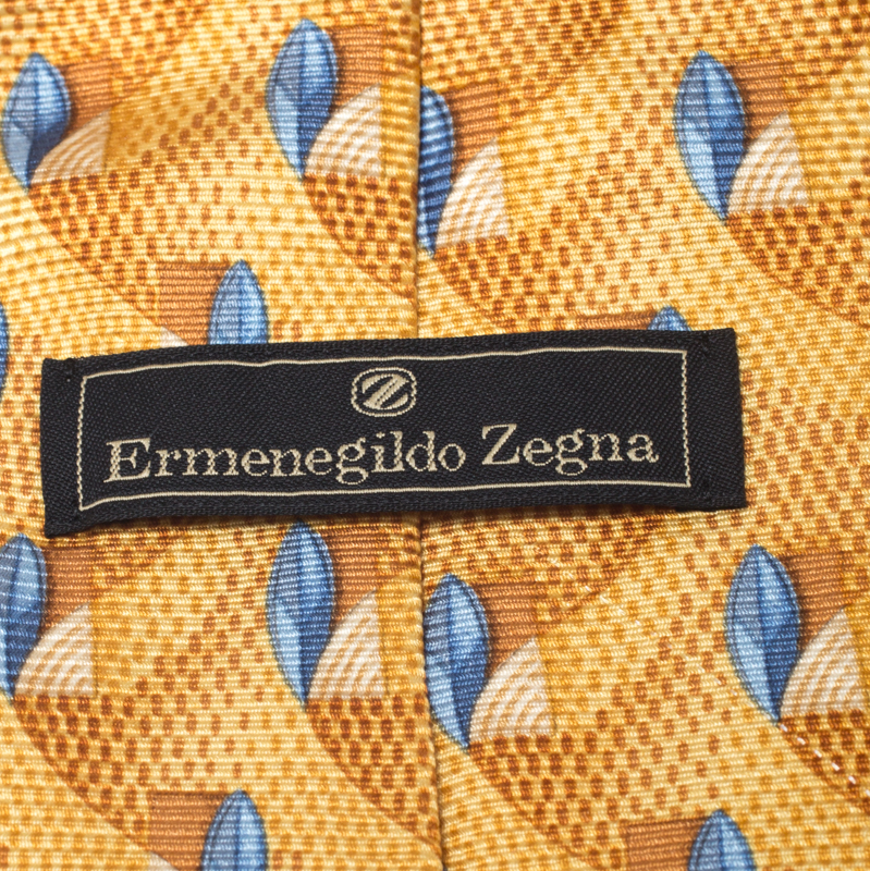 Ermenegildo Zegna Vintage Yellow Abstract Print Silk Tie
