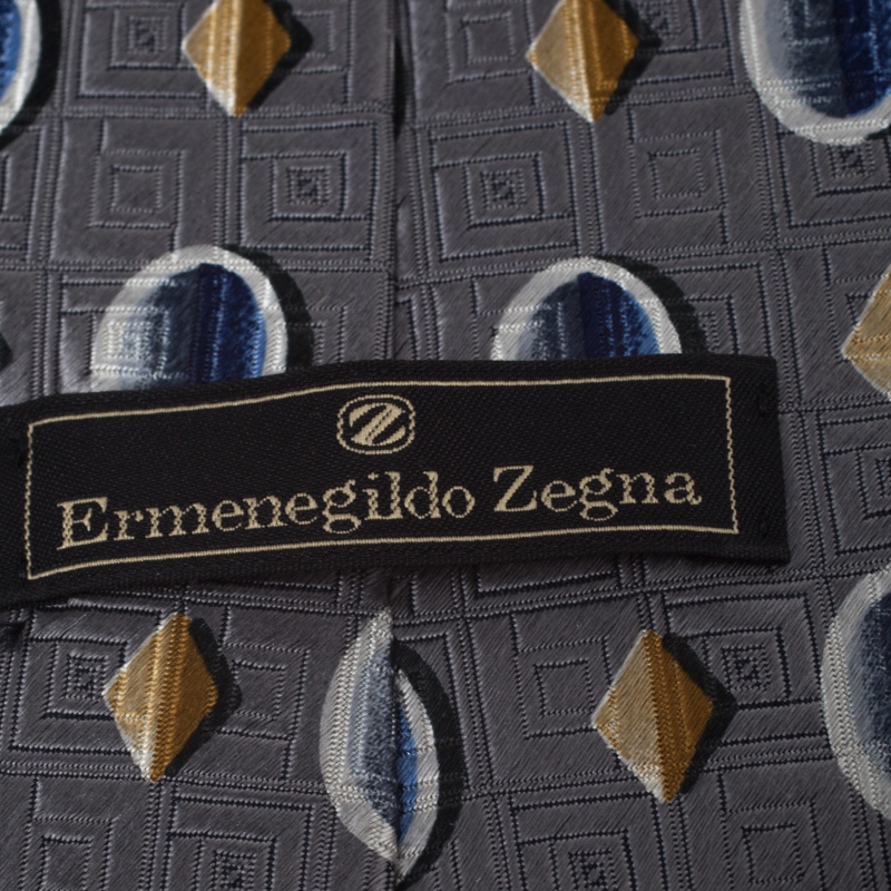 Ermenegildo Zegna Vintage Grey Geometric Print & Jacquard Silk Tie