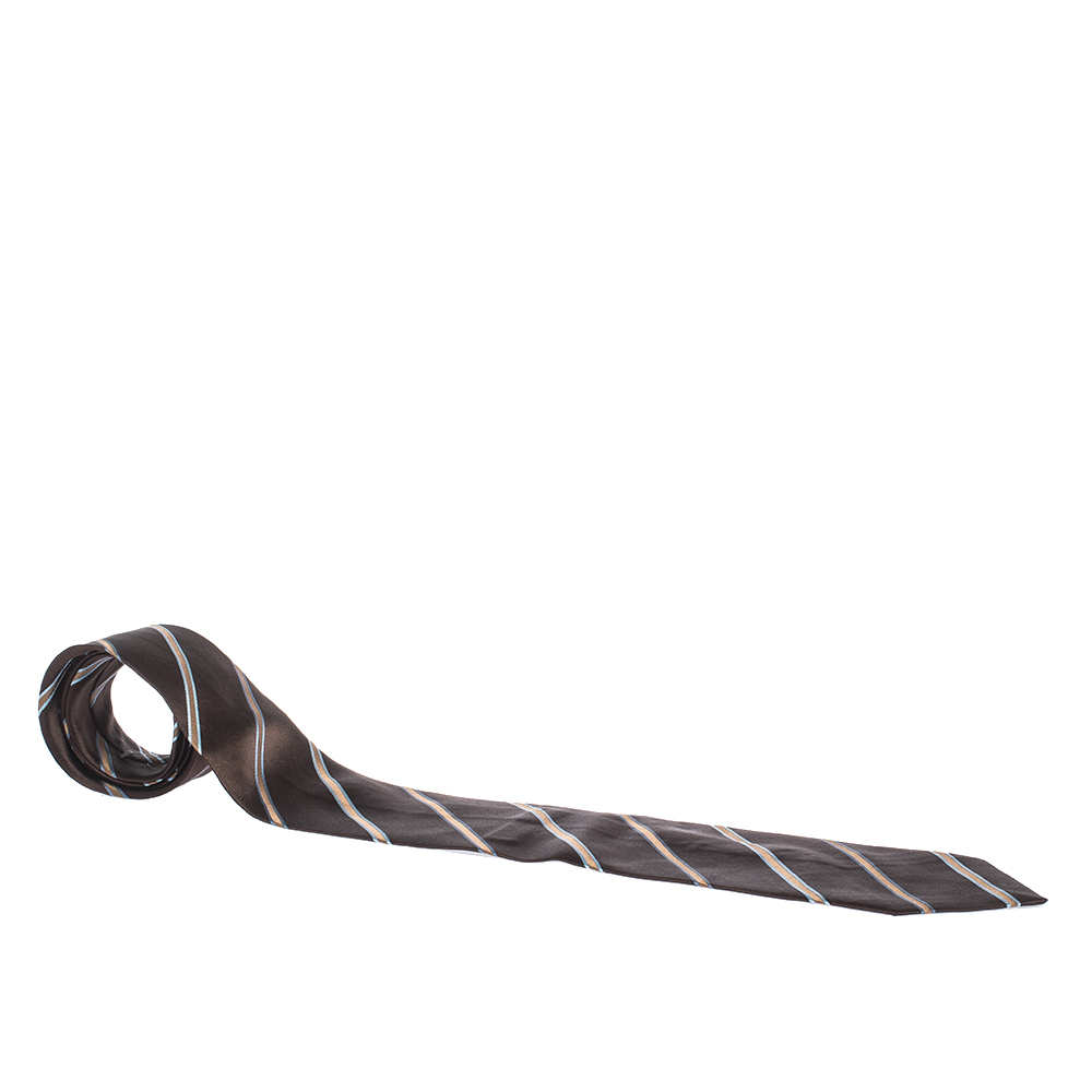 

Ermenegildo Zegna Brown Diagonal Striped Traditional Silk Tie