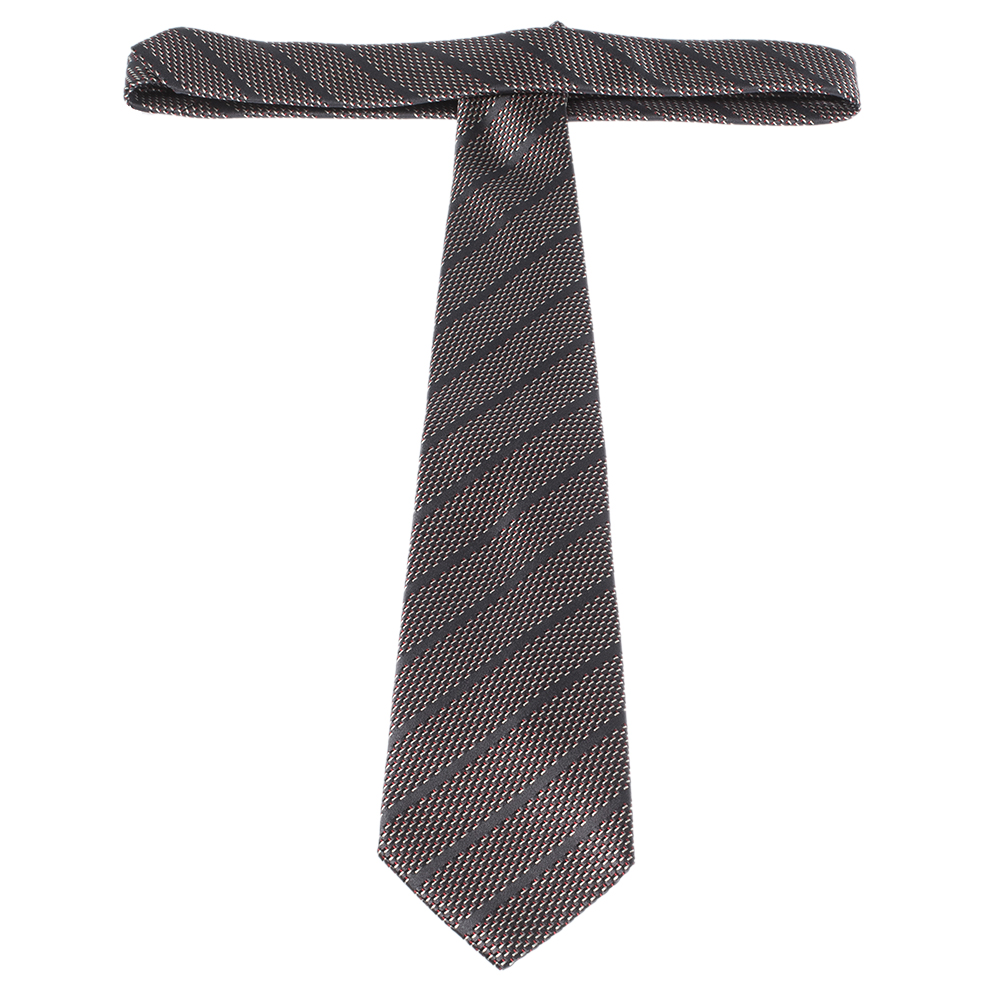 Ermenegildo Zegna Grey Diagonal Pattern Silk Tie
