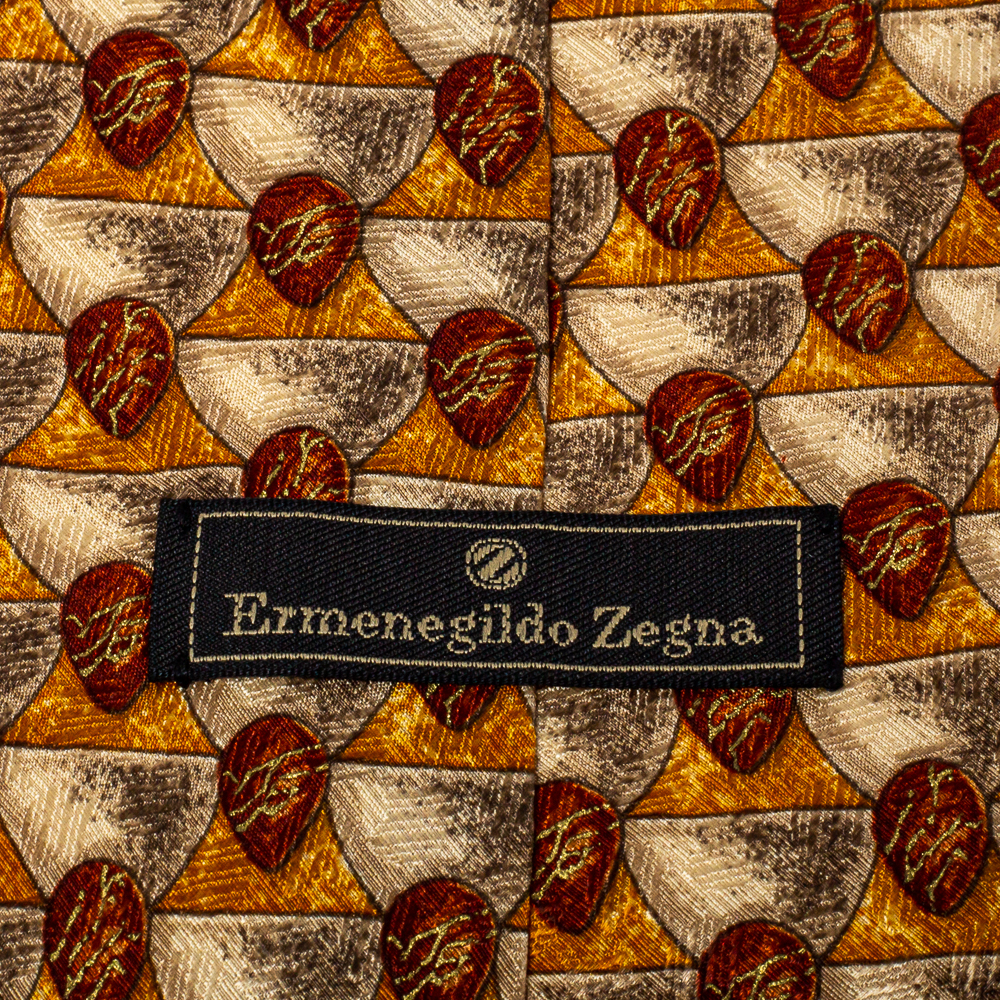 Ermenegildo Zegna Vintage Yellow Printed Silk Traditional Tie