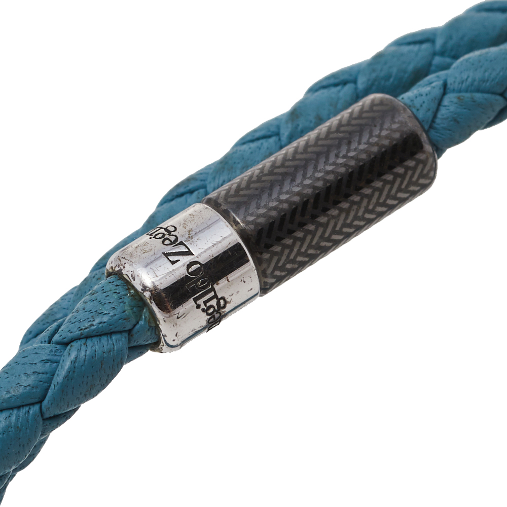 Ermenegildo Zegna Blue Woven Leather Double Wrap Bracelet