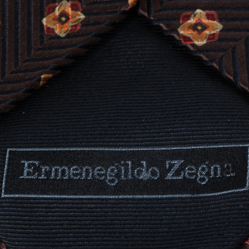 Ermenegildo Zegna Brown Floral Patterned Silk  Tie