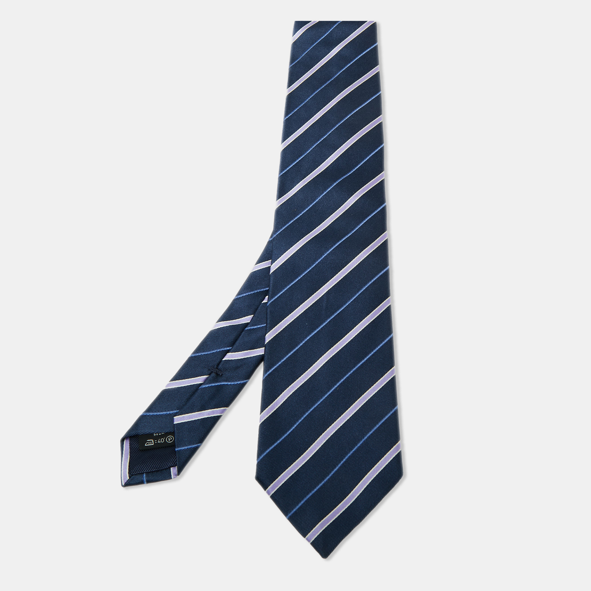 Ermenegildo Zegna Blue Striped Silk Tie