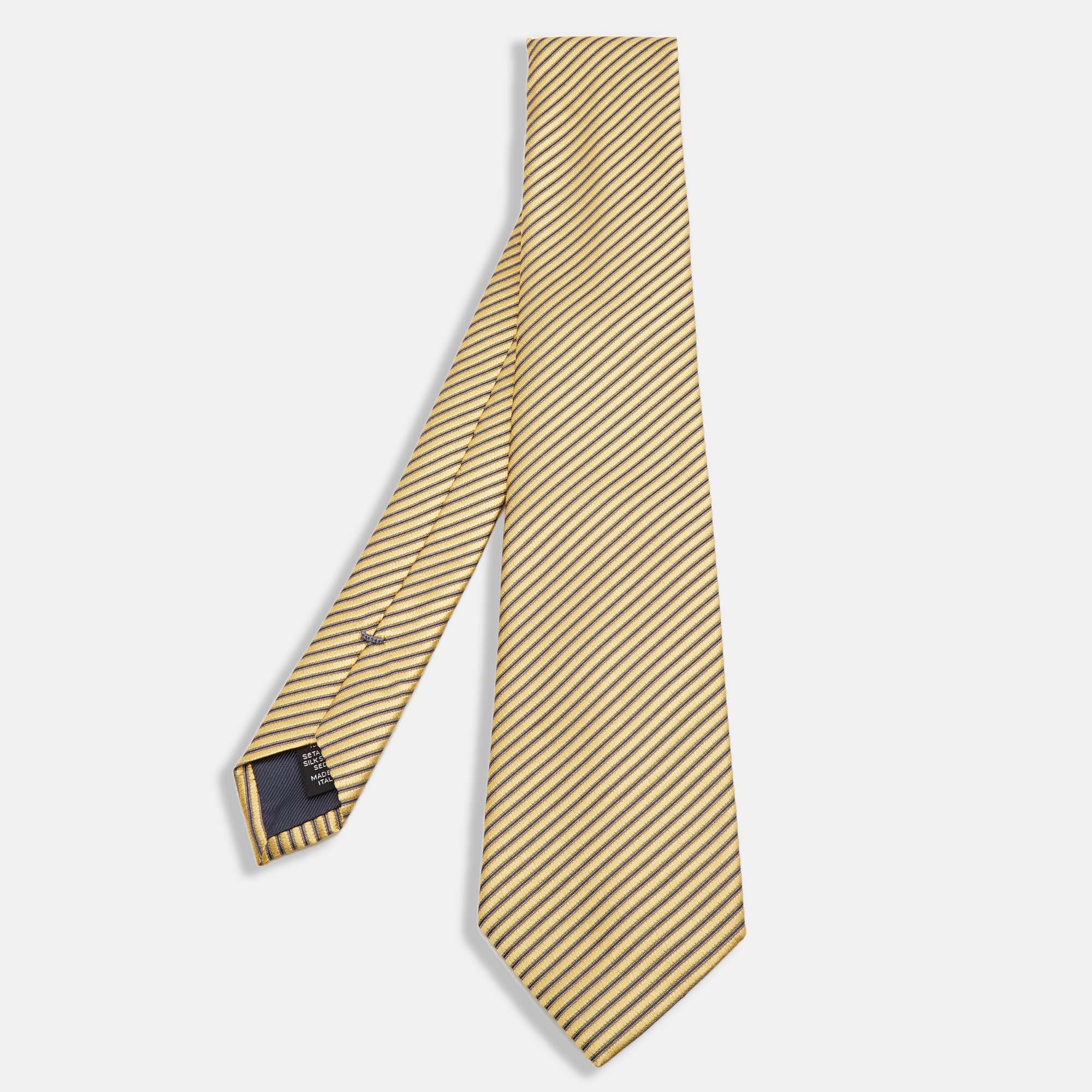 Ermenegildo Zegna Yellow Diagonal Striped Silk Tie