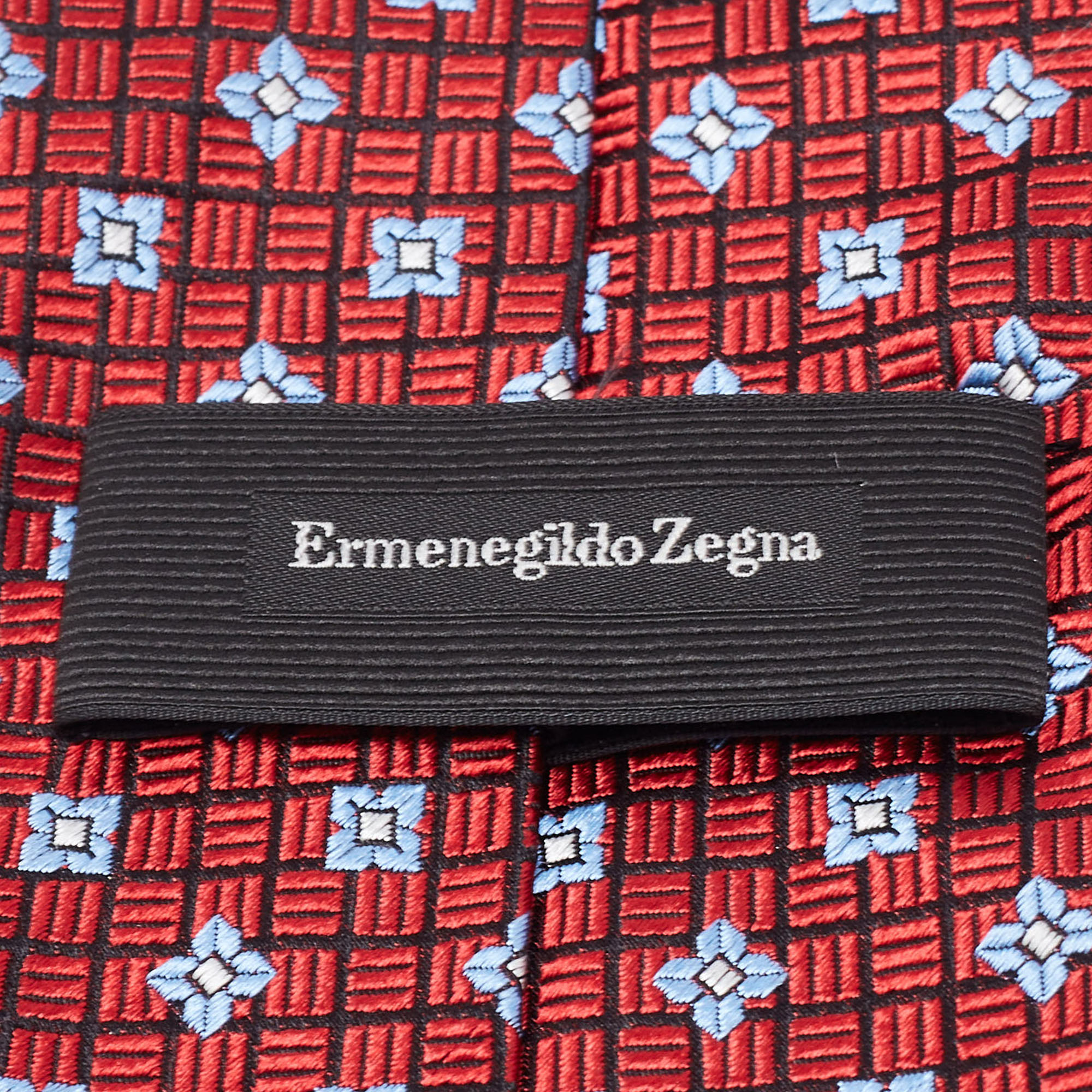Ermenegildo Zegna Red Checked Floral Jacquard Silk Tie