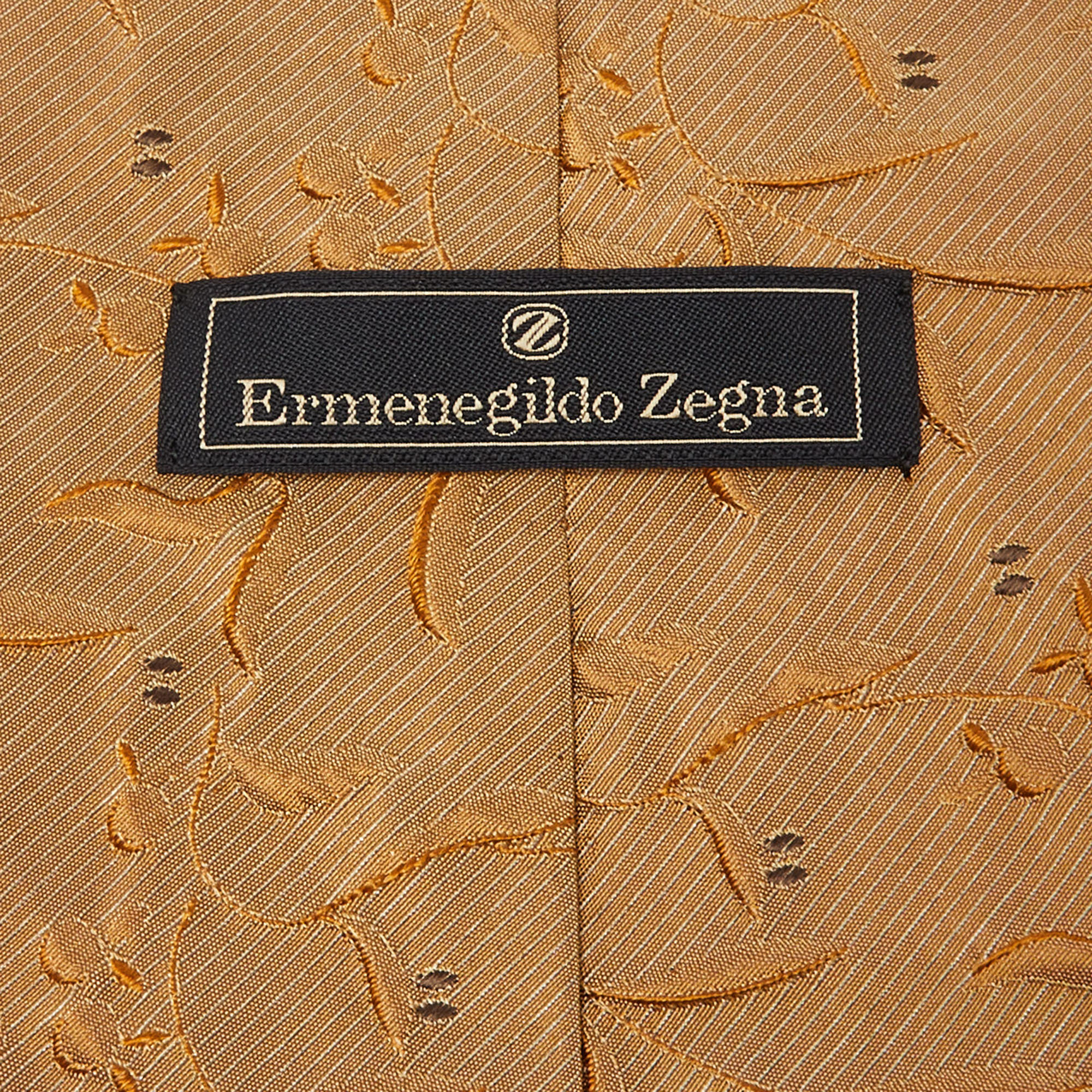 Ermenegildo Zegna Gold Brown Embossed Silk Jacquard Tie