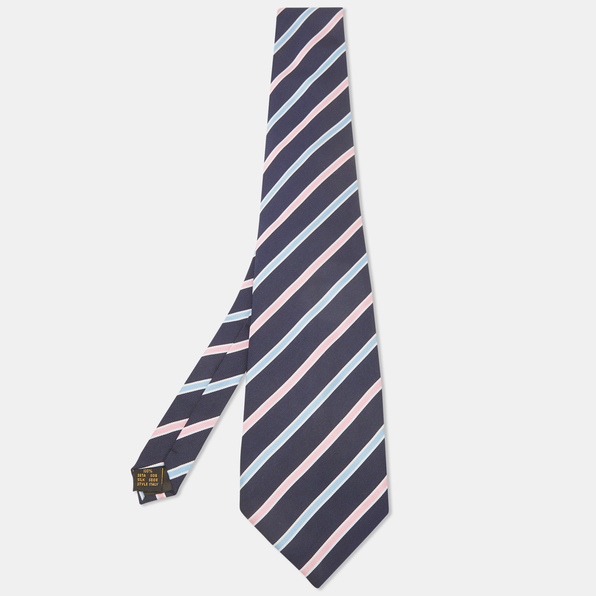 Ermenegildo zegna vintage navy blue diagonal striped silk traditional tie