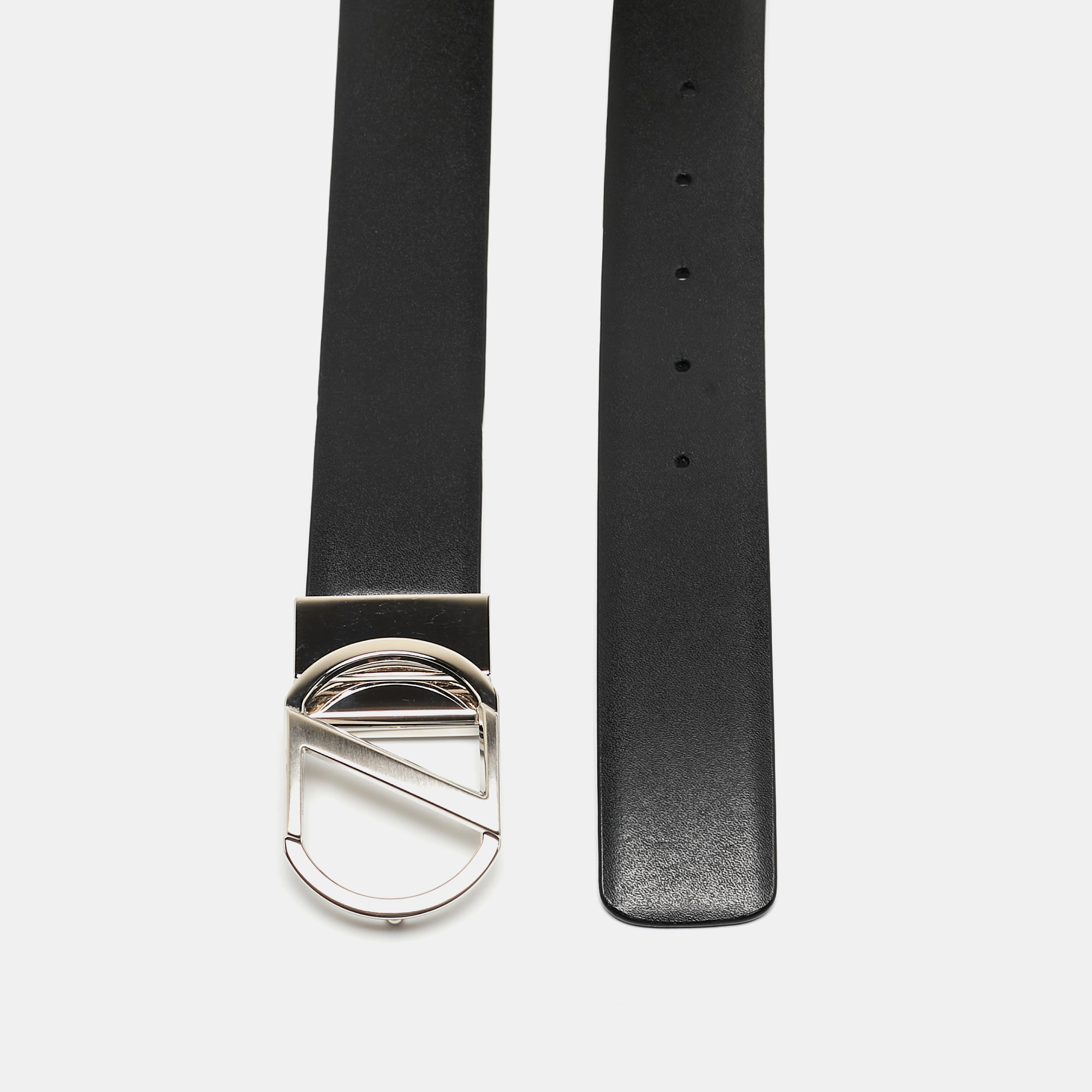 Ermenegildo Zegna Black Leather Reversible Buckle Belt 105 CM