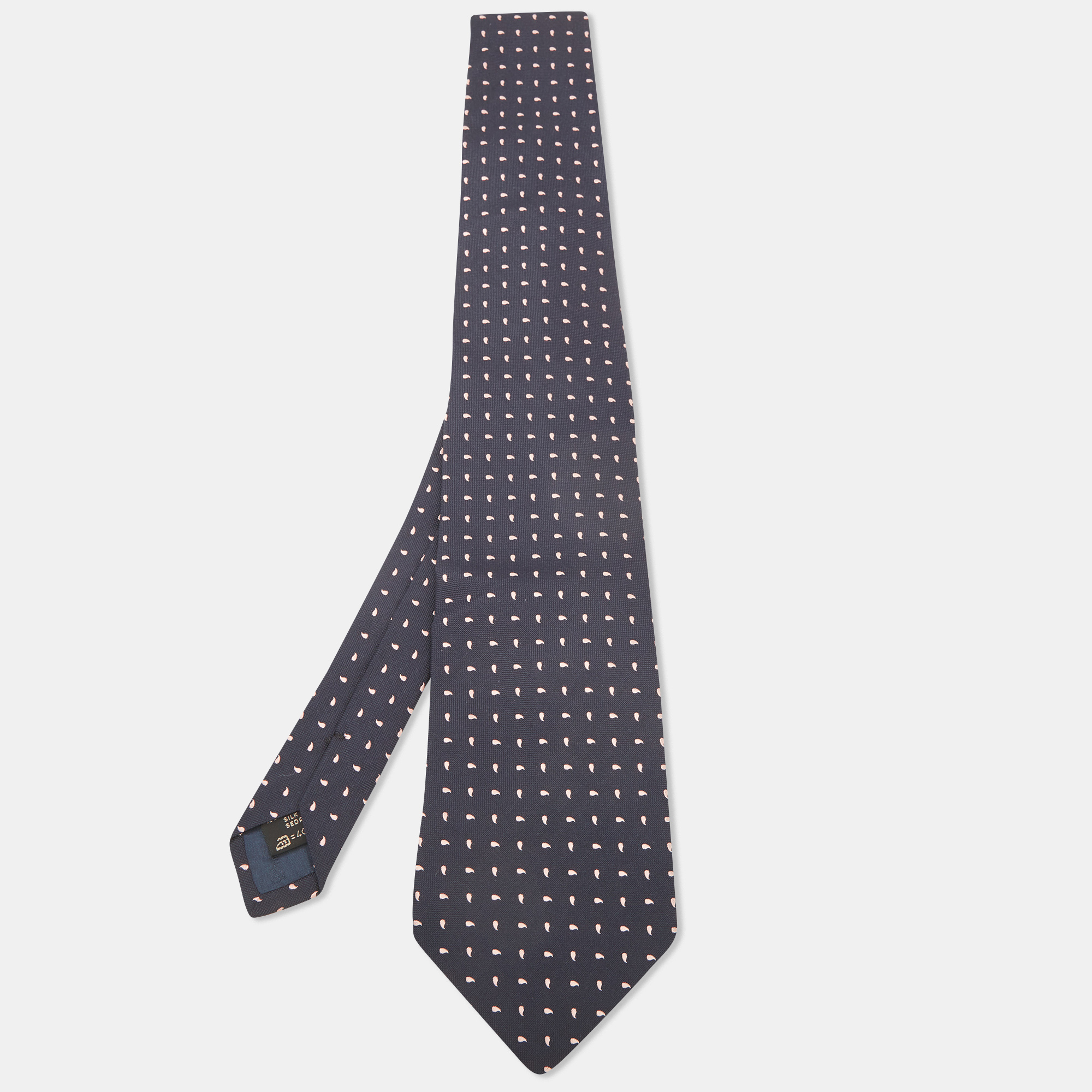Ermenegildo zegna vintage navy blue paisley silk jacquard traditional tie