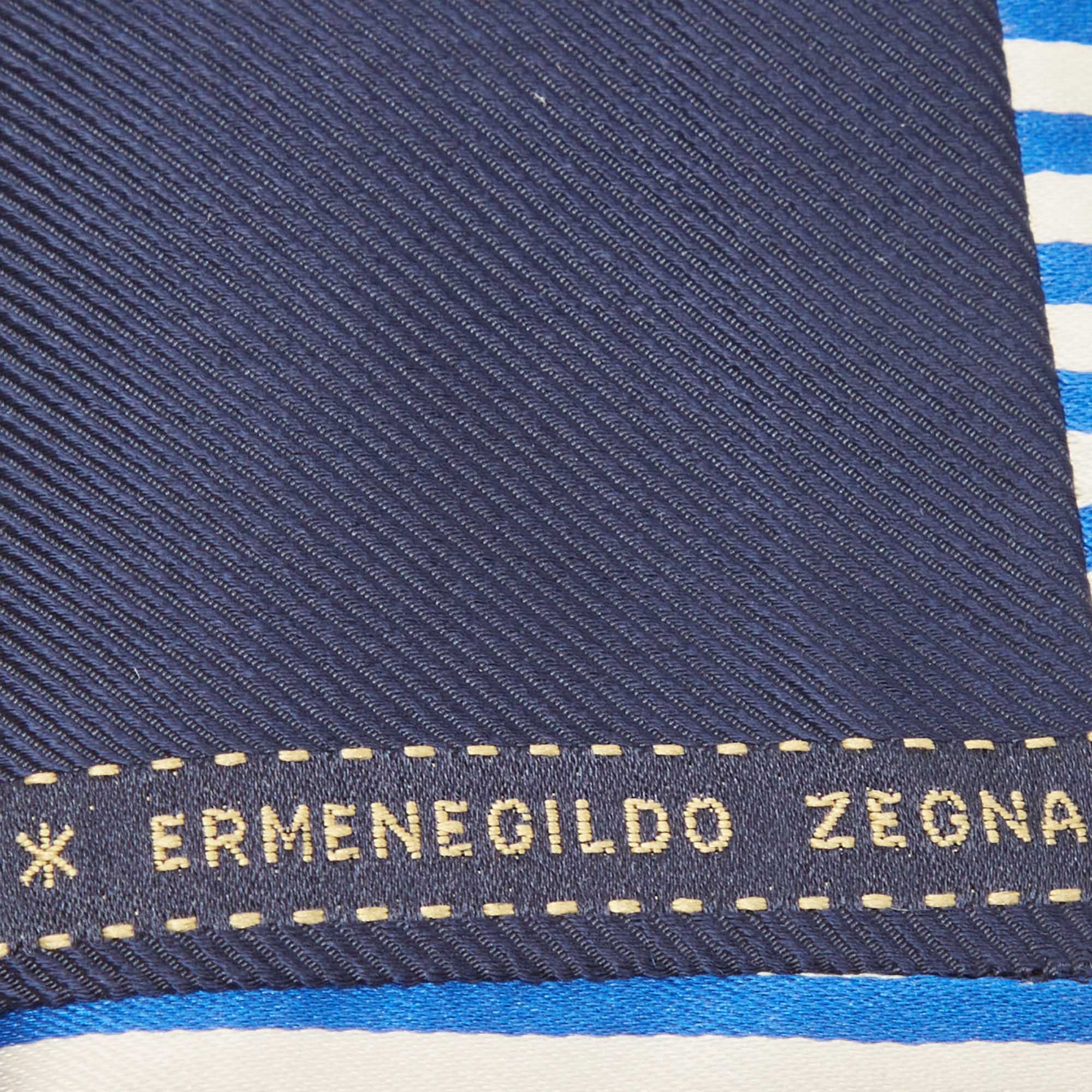 Ermenegildo Zegna White/Blue Striped Silk Satin Tie