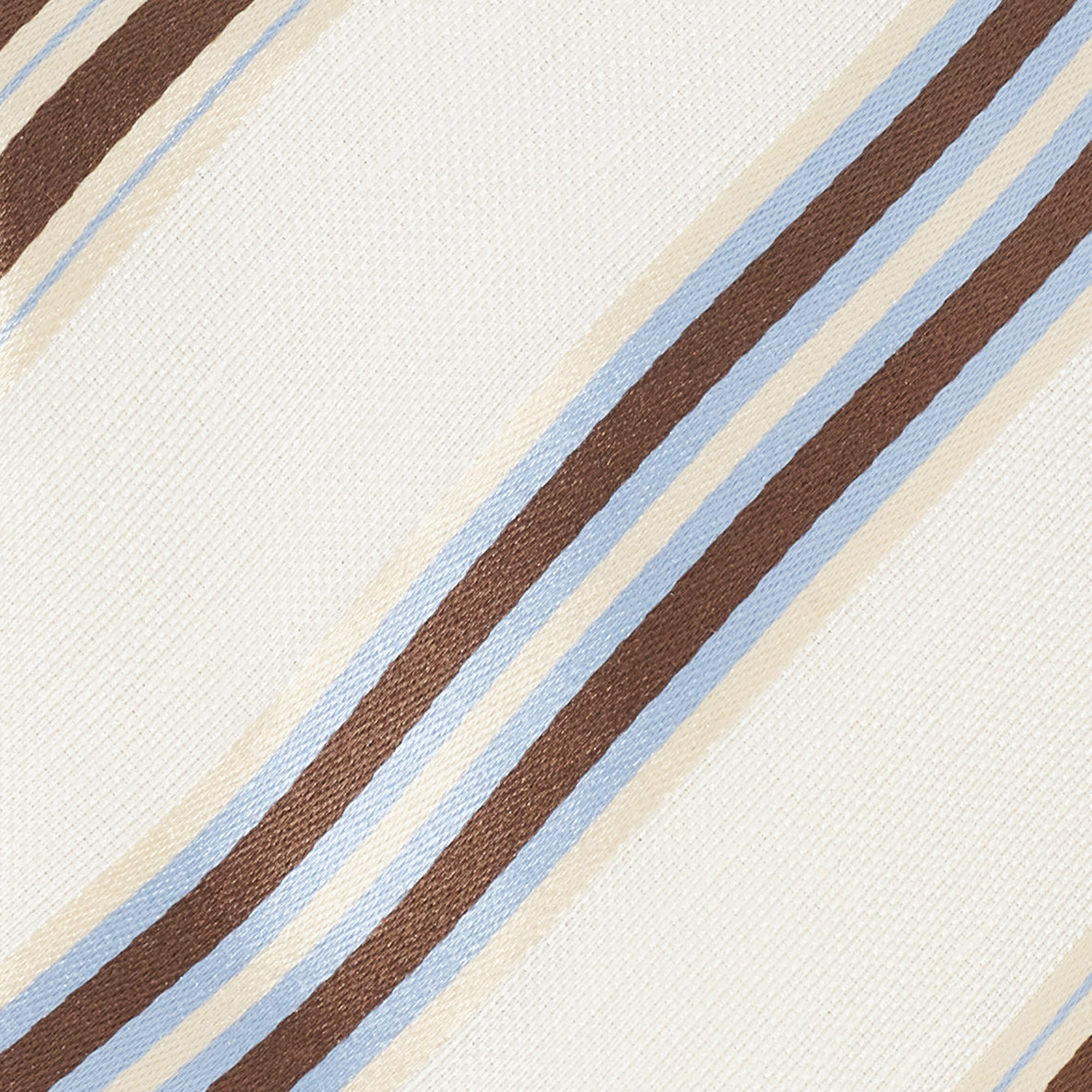 Ermenegildo Zegna Off White Striped Silk And Linen Tie