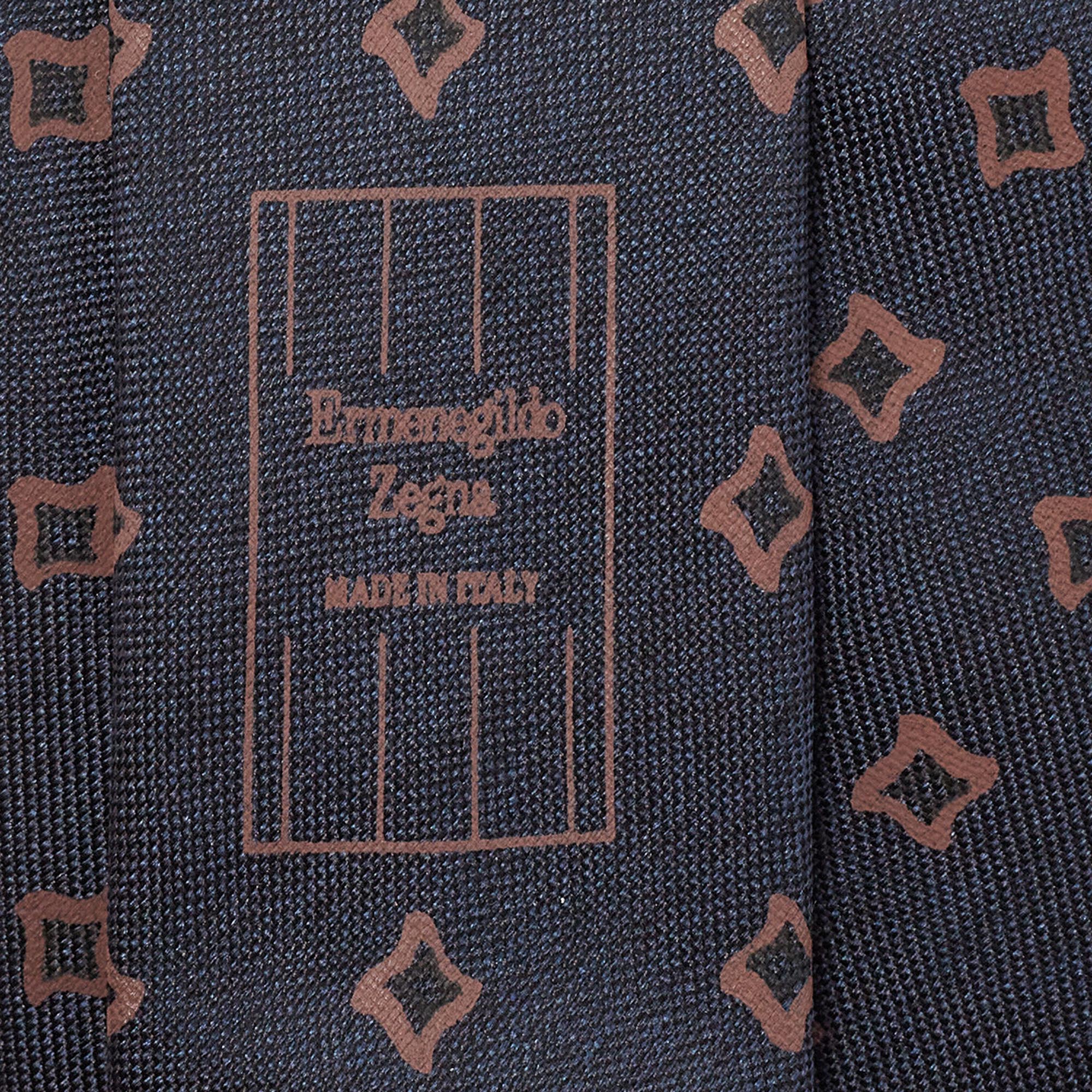 Ermenegildo Zegna Navy Blue Print Silk Tie