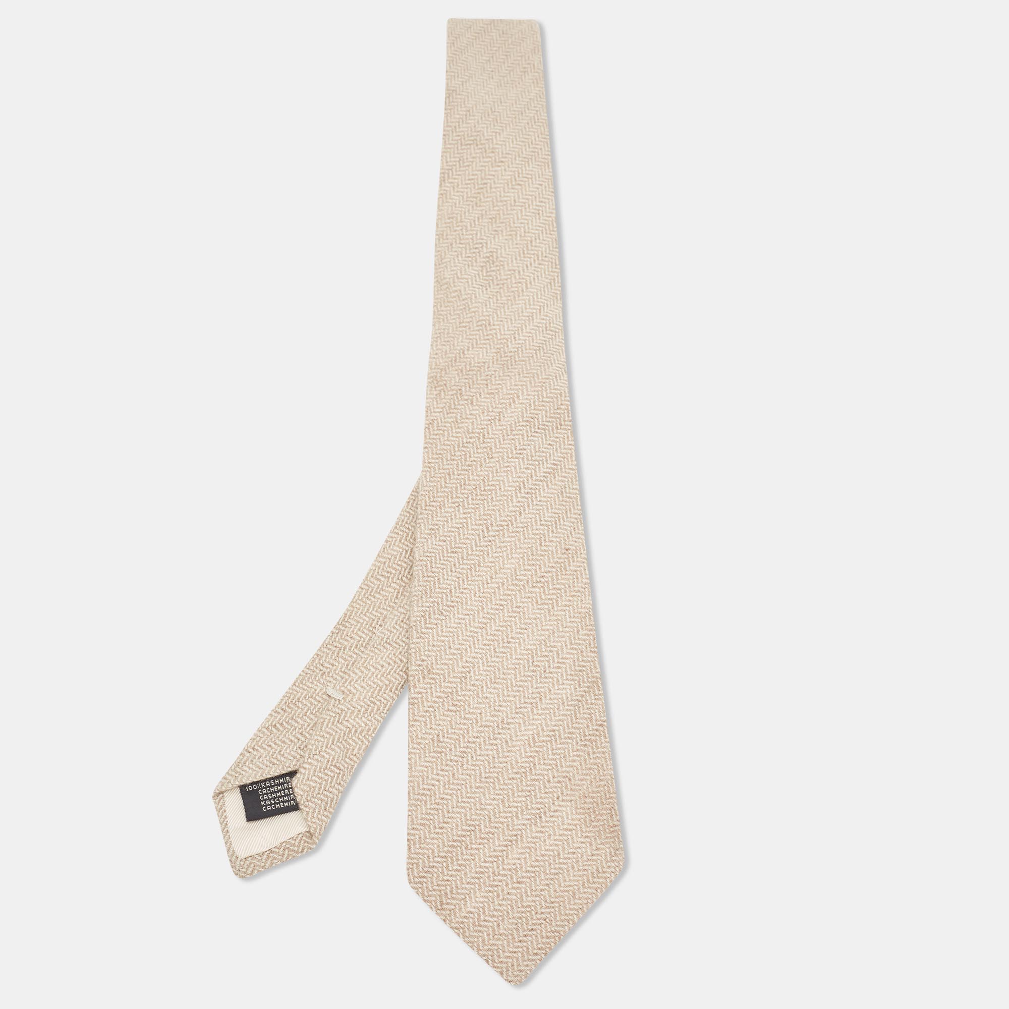 Ermenegildo zegna beige patterned cashmere tie