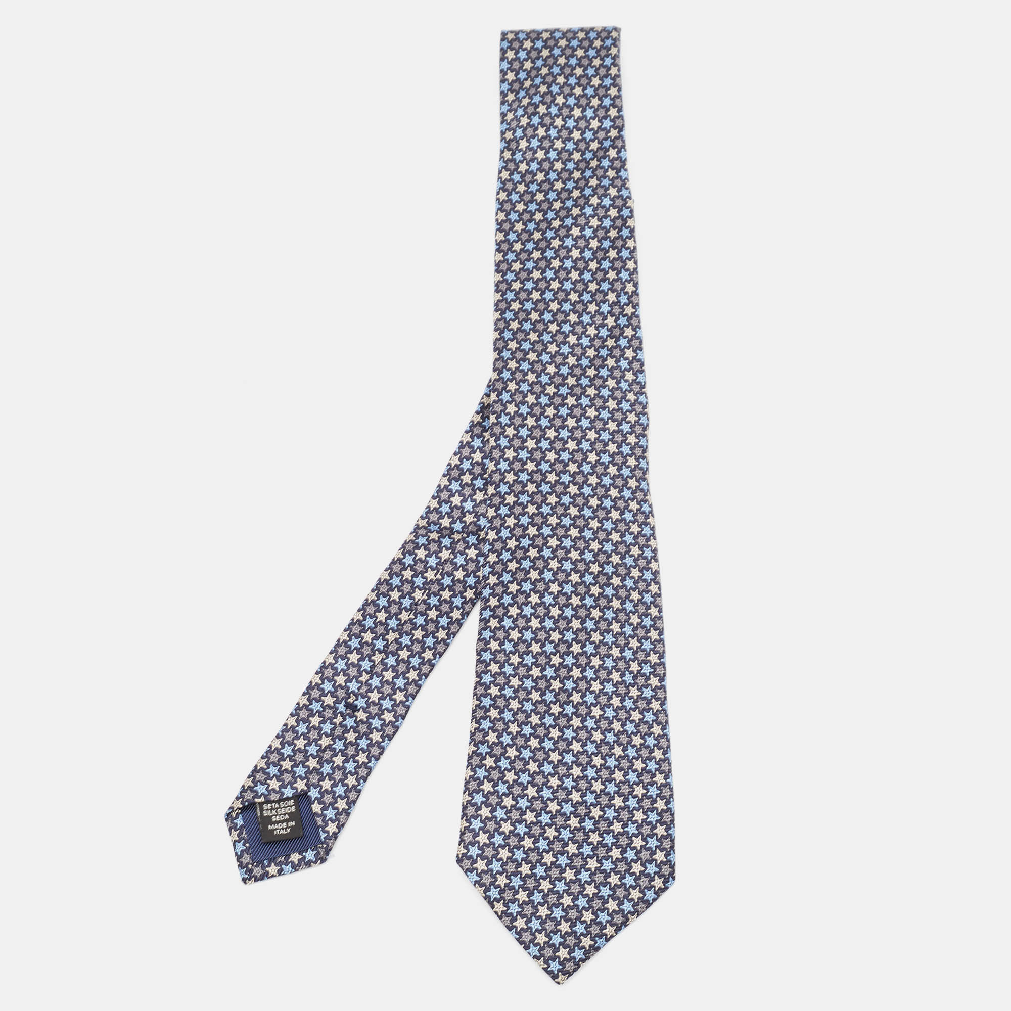 Ermenegildo zegna navy blue star patterned silk tie