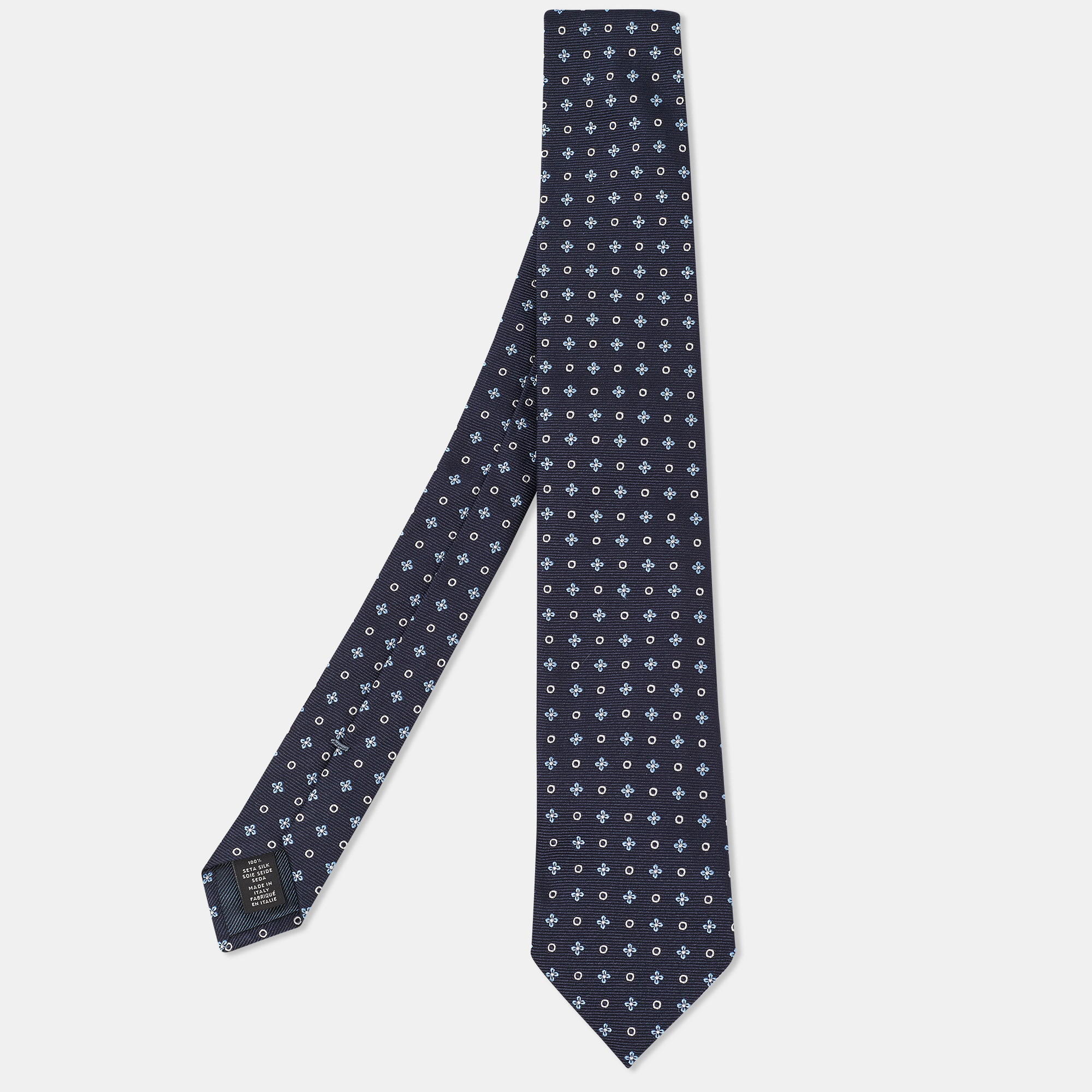 Ermenegildo zegna navy blue floral pattern silk tie