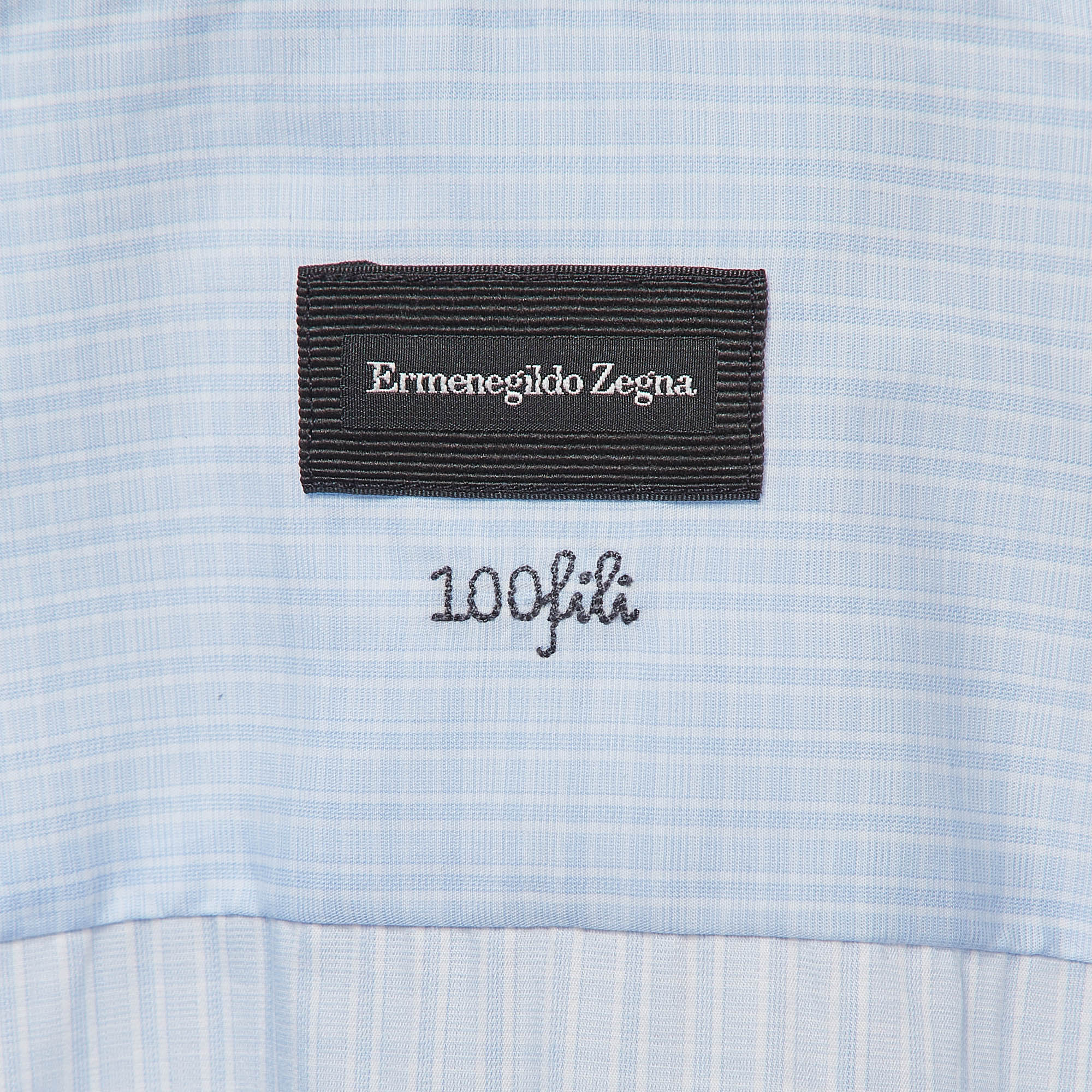 Ermenegildo Zegna Plaid Cotton Blue Button Up Shirt L