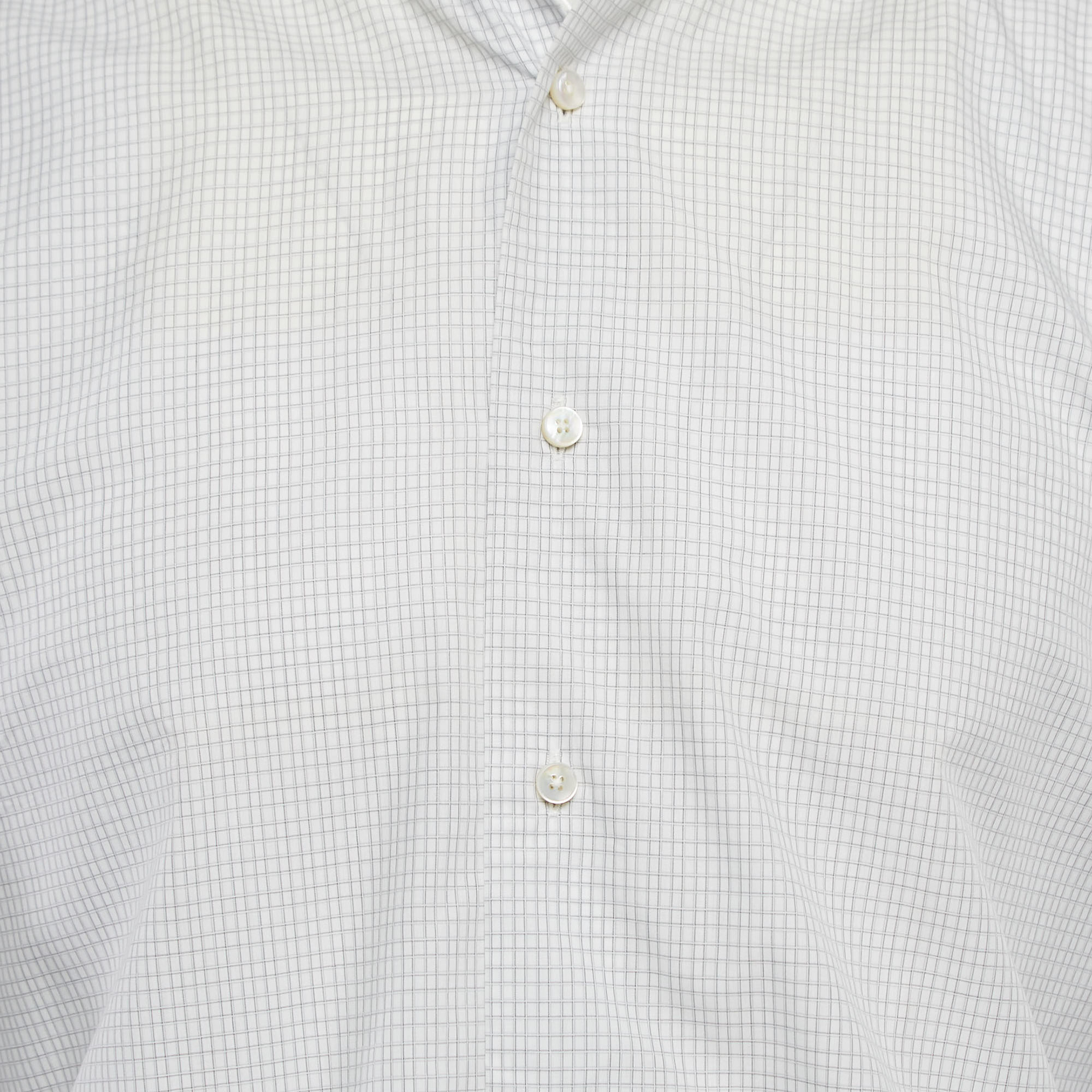 Ermenegildo Zegna White Checked Cotton Shirt L