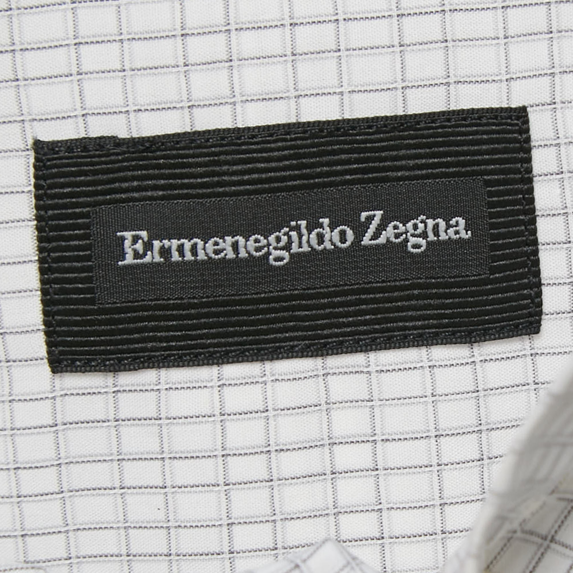 Ermenegildo Zegna White Checked Cotton Shirt L