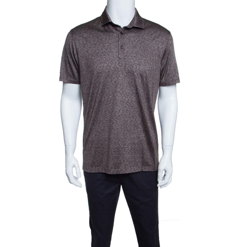 Image of Ermenegildo Zegna Brown and White Silk Polo T-Shirt M