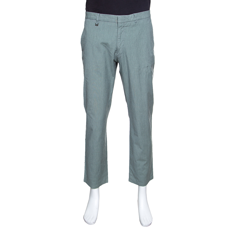 Image of Ermenegildo Zegna Green Micro Striped Stretch Cotton Trousers XXL