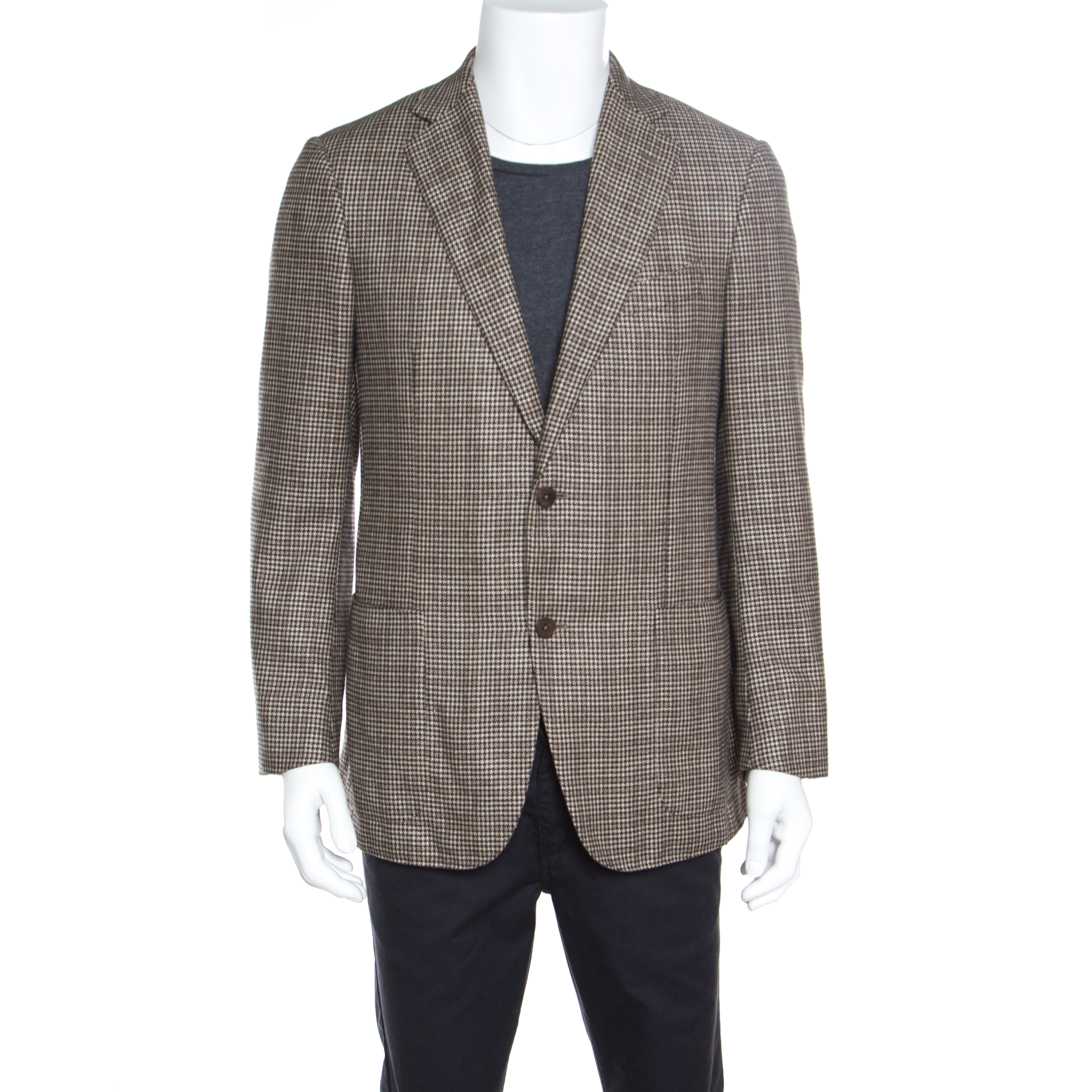 Image of Ermenegildo Zegna Brown Silk and Cashmere Hounsdtooth Easy Fit Mila Blazer L