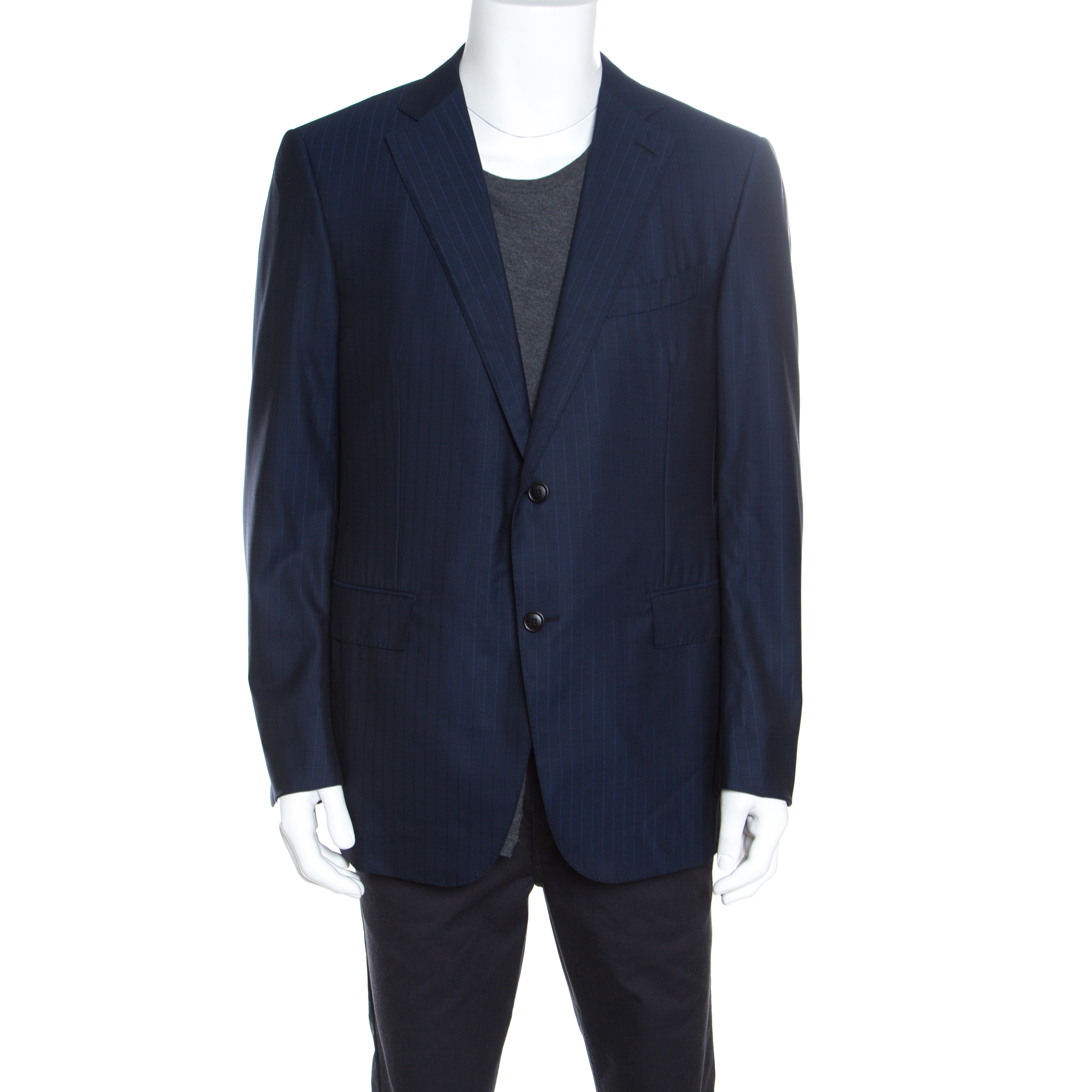 Image of Ermenegildo Zegna Navy Blue Striped Wool Mila Blazer XXL