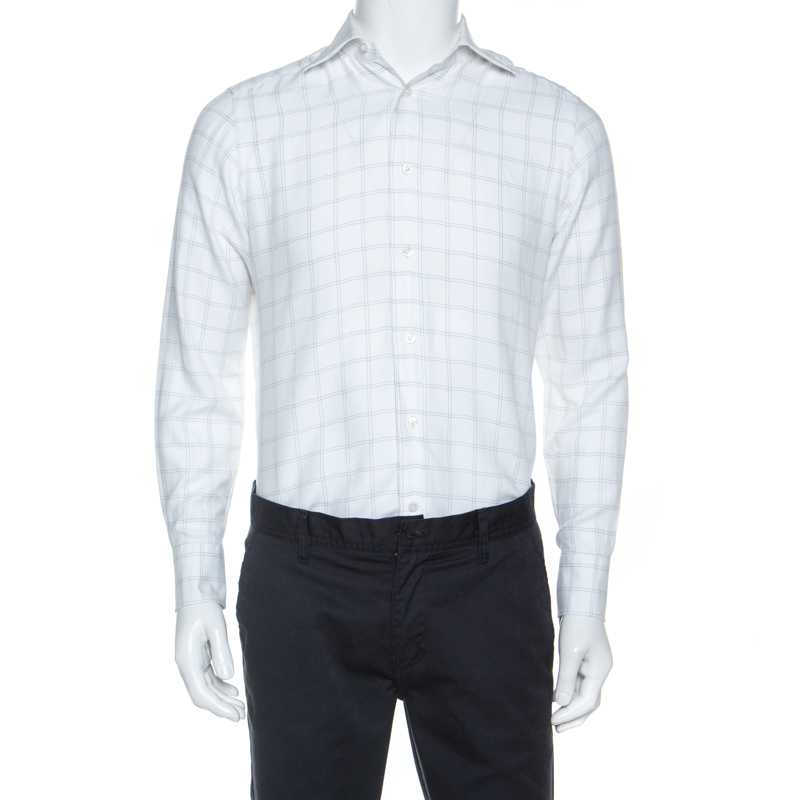 Image of Ermenegildo Zegna Premium White Windowpane Check Cotton Shirt L