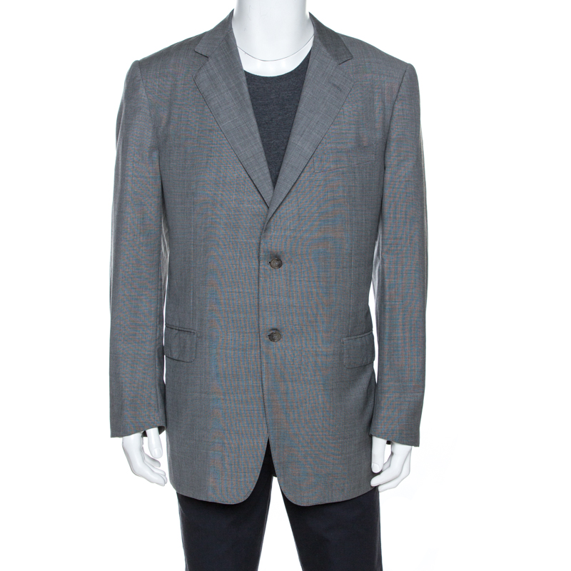 Image of Ermenegildo Zegna Grey Wool Two Buttoned Blazer XXL