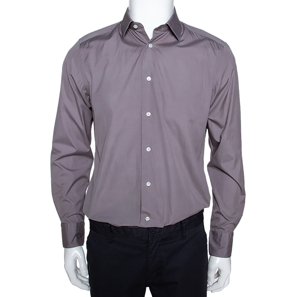 Image of Ermenegildo Zegna Grey Cotton Trofeo Comfort Tailored Fit Shirt M