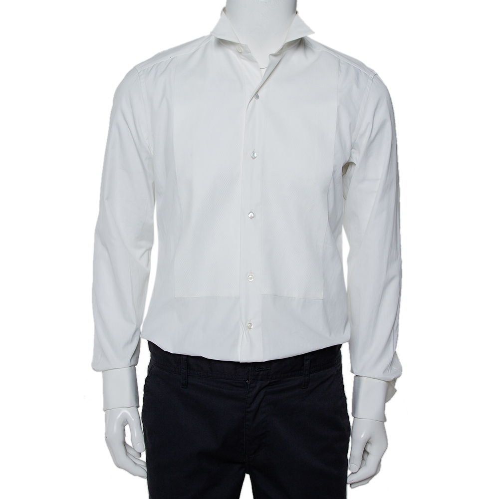 Ermenegildo Zegna White Cotton Wing Collar Detail Tuxedo Shirt M