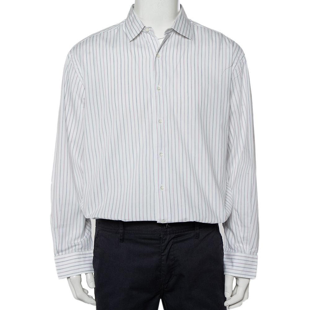 Ermenegildo Zegna White Striped Cotton Button Front Shirt XXL