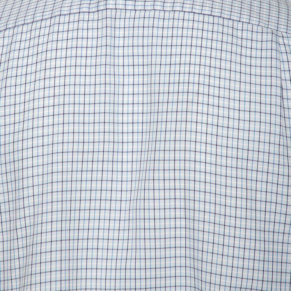 Ermenegildo Zegna Light Blue Check Cotton Button Front Regular Fit Shirt M