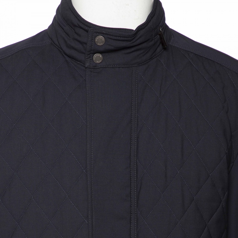 Ermenegildo Zegna Navy Blue Wool Quilted Concealed Hood Detail Jacket XXL