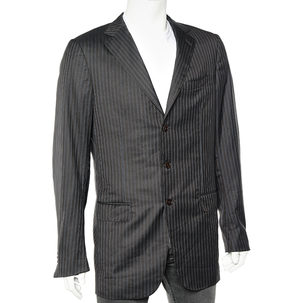 Ermenegildo Zegna Dark Brown Tonal Striped Wool Blazer L