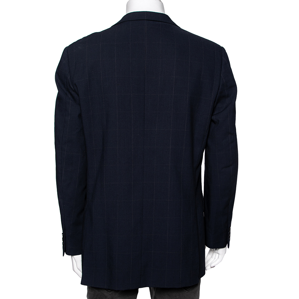 Ermenegildo Zegna Navy Blue Checked Wool Single Breasted Blazer XL